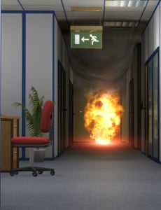 Picture of a fire in an office corridor